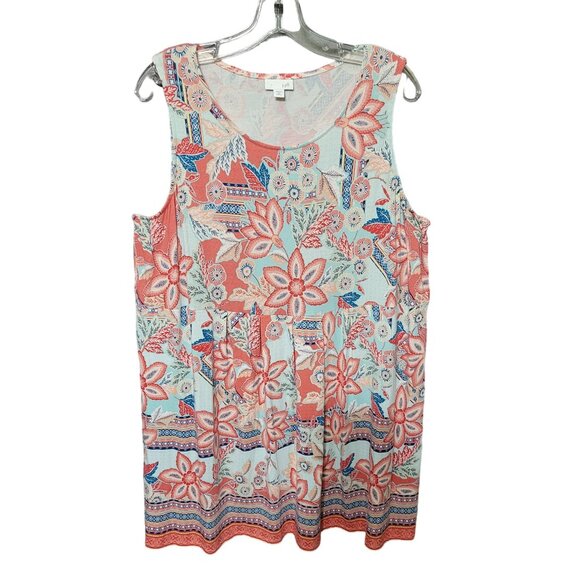 J Jill Size XL Petite Dress Tank Lightweight Rayon Knit Pleated Long Floral - Picture 2 of 11